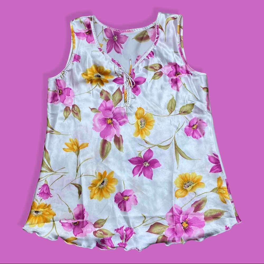 Sheer Floral Lace Up Tank Top